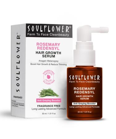 Soulflower Rosemary Redensyl Hair Growth Serum | 3% Redensyl 4% Anagain Melanogray Caffeine Biotin Keratin Tea Tree Chia Seeds Rice Water | Men Women | 30 ml (Pack of 1)