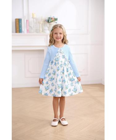 Puseky Toddler Girl Floral Print Dress and Ribbed Cardigan Set 3-4 Years Blue - Buy Online on GoSupps.com