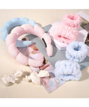 Leezmark 6 PCS Face Wash & Spa Headband Wristband Set - Pink & Light Blue | Makeup & Skincare Headbands for Washing Face - Buy Online on GoSupps.com