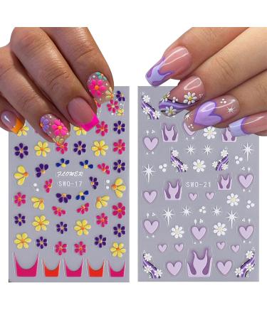 VOTACOS 7 Sheets Flower Nail Art Stickers - 3D Embossed Spring Floral Decals for Manicure | Colorful Daisy French Tip Accessories - Buy Online on GoSupps.com