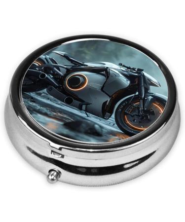 Travel-Ready Sci-Fi Motorcycle Pill Box - Round Mini 3-Compartment Design for Small Pills | Portable & Hinged Perfect for EDC - Buy Online on GoSupps.com
