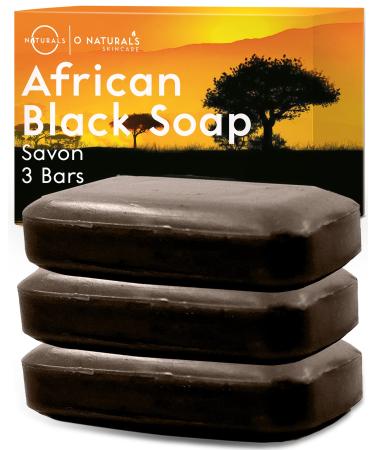 O Naturals Organic African Black Soap Bar 3PC - Rich in African Shea Butter - Helps Acne Prone Skin - Natural Body Wash & Face Wash - Black African Soap - Natural Black Soap Bar for Women & Men African Black Soap 4 Ounce...
