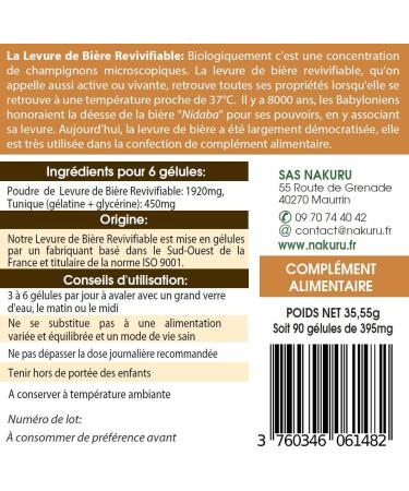 NAKURU | Revivable Brewer's Yeast | Beauty Range | Made in France | An Hyperactive Mushroom! | (90 Capsules of 395 mg/Net Weight: 35.3 g) - Buy Online on GoSupps.com