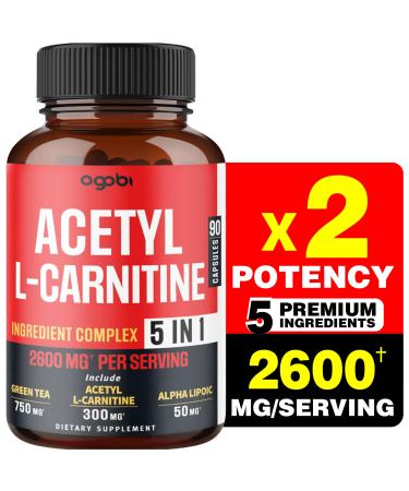 Acetyl L-Carnitine Supplement - 2600mg 3 Months - Blended with Alpha Lipoic Acid Green Tea Green Coffee Bean & Raspberry Ketones - Memory & Brain Health Support Non-GMO - 90 Vegan Capsules