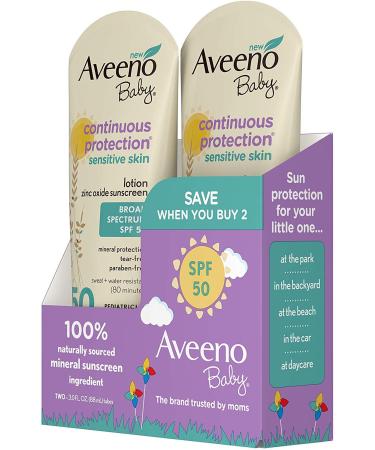 Aveeno Baby SPF50 Continuous Protect Lotion Sensitive 3oz (88ml) 2-Pack - Buy Online on GoSupps.com
