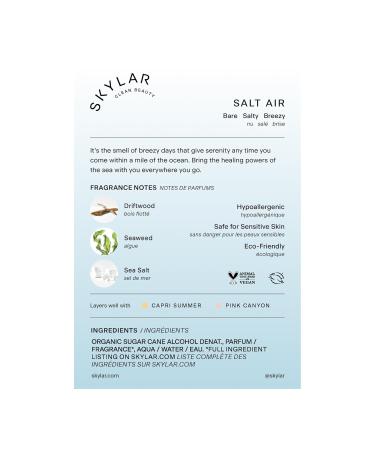 Skylar Salt Air Eau de Parfum - Hypoallergenic & Clean Perfume for Women & Men Vegan & Safe for Sensitive Skin - Fresh Perfume with Notes of Driftwood Sea Salt & Seaweed - 50mL /1.7 Fl oz - Buy Online on GoSupps.com