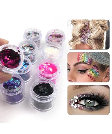 Lifextol 9 Colors Chunky Glitter Sequins 90g - Iridescent Resin Hexagons for Nail, Face & Body Makeup DIY - Mixed Color-B - Buy Online on GoSupps.com