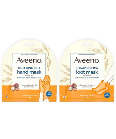 Aveeno Repairing CICA Foot Mask & Hand Mask with Prebiotic Oat and Shea Butter, for Extra Dry Skin, 1 ea