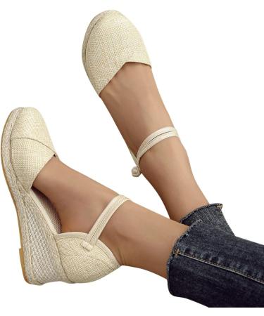 Elegant Women's Summer Wedge Sandals Casual Roman Style Thick Sole Beige Perfect for 3.5 UK Size - Buy Online on GoSupps.com