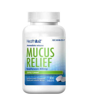 HealthA2Z Mucus Relief, Guaifenesin 400mg, 300 Tablets, Immediate Release, Expectorant