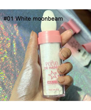 White Moonbeam Body Glitter Highlighter Powder with Sponge - For Face, Hair, Nails & Body - Buy Online on GoSupps.com