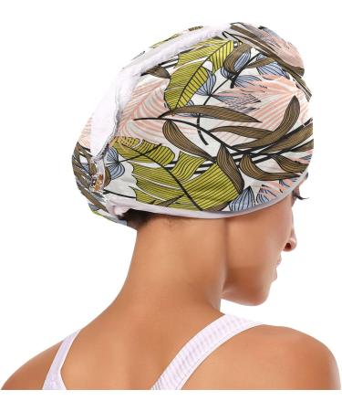 Tropical Leaves Dry Hair Cap & Quick Drying Towel Set - 2 Piece Super Absorbent Soft & Comfortable with Button Headband for All Hair Types | International Shipping Available - Buy Online on GoSupps.com