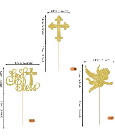 Rsstarxi 24 Pack God Bless and Cross Cupcake Toppers Angel Christening Cupcake Picks Babyshower Boy Baptism Cake Decorations for First Communion Baptism Party Decorations Gold - Buy Online on GoSupps.com