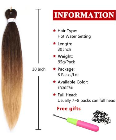 Xtrend 30 Inch Long EZ Braids 8Packs Ombre Pre-Stretched Easy Braiding Hair Extensions for Box Braids Hair Itch Free Hot Water Setting Synthetic Fiber Hair Extensions 1B/30/27# 30 Inch (Pack of 8) 1B3027# - Buy Online on GoSupps.com