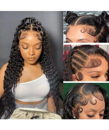 13x4 Deep Wave Lace Front Wigs for Black Women 24Inch HD Transparent Deep Curly Lace Frontal Wigs Human Hair 180% Density Brazilian Deep Curly Frontal Wigs Pre Plucked with Baby Hair Natural Color 24 Inch natural color d...
