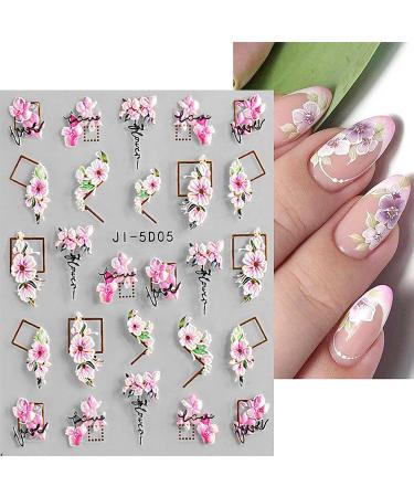 3D Embossed Flower Nail Art Stickers - Self-Adhesive Pegatinas U as, 5D Floral Design Decals - Nail Supplies Decorations - 4 Sheets - Buy Online on GoSupps.com