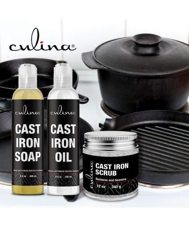 Culina Supreme Cast Iron Care Set - Restoring Scrub, Cleaning Soap & Conditioning Oil | 100% Plant-Based for Cookware, Skillets, Pans & Grills - Buy Online on GoSupps.com