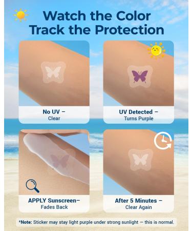 80 Pack UV Detection Stickers for Sunscreen Butterfly Pattern- Sunscreen Dots UV Stickers for Kids Adults -Waterproof Sun Protection UV Sunblock Patch SPF Sensing Spots Patches for Reapplying Reminder - Buy Online on GoSupps.com