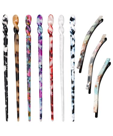 Savita 10 piece of acetate hair sticks short hairpins retro leopard pattern vintage tortoisy hair chunting hobs styling accessories for women rolls (10 colors 2 styles) - Buy Online on GoSupps.com