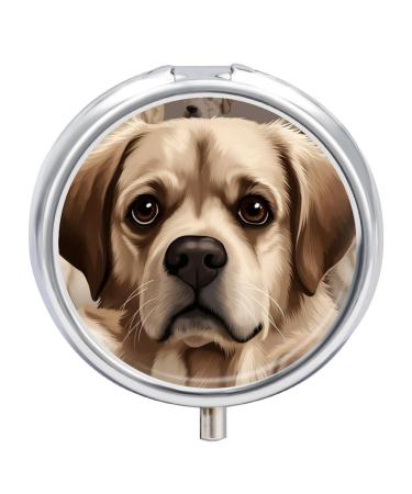Pill Box Pill Case 3 Compartment Travel Pill Box Dog Printing Small Pill Box Portable Medicine Pill Case Pill Organizer for Purse & Pocket for Travel Handbag (Round)