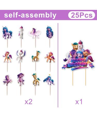 25PCS Cute Pony Cake Topper Cartoon Pony Cup Cake Topper Binrthday Themed Party Decoration Pony Supplies for Boy Girls Adults - Buy Online on GoSupps.com