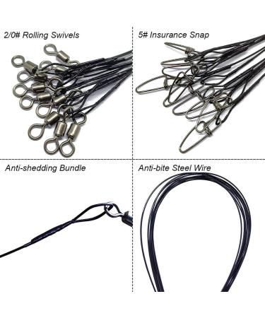 Stainless Steel Fishing Wire Leader Line 100-120Lb Heavy Duty with Rolling Swivels and Snap Connect - 25-30 PCS | Black - Buy Online on GoSupps.com