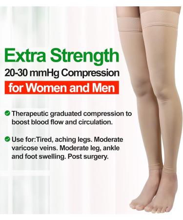 Footless Thigh High Compression Stockings - Unisex 20-30mmHg Gradient Compression - Silicone Band - XL Beige - Buy Online on GoSupps.com