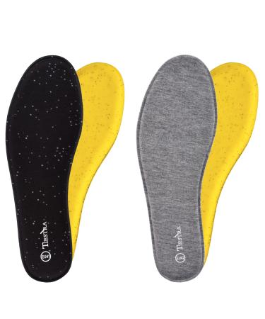 2 Pair -Shoe Inserts for Womens Memory Foam Insoles,Replacement Insoles for Work Boots Running Shoes, Cushion Shock Absorbing for Foot Pain Relief, Comfort Breathable Inner Soles 39EU,US8 Women: EU 39/US 8 Black+grey(2 Pairs)
