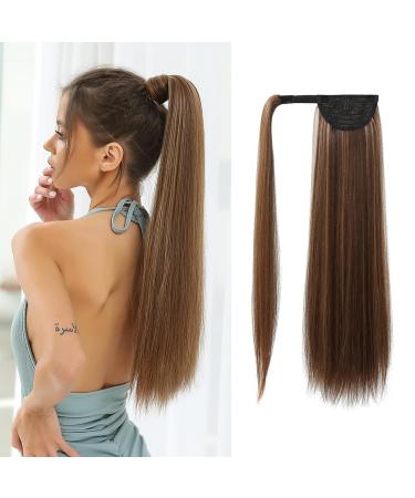Oefei Ponytail Extension with Brown Highlights - 24 Inch Synthetic Braid with Velcro Fastener for Natural Look - Women s Hair Accessories - Buy Online on GoSupps.com