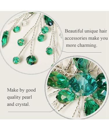 Green Hair Comb Wedding Hair Pieces Rhinestone Hair Accessories for Brides Bridesmaid Emerald Green Hair Vine Comb for Women and Girls Prom Party Festival Handmade Hair Clip(Sliver) - Buy Online on GoSupps.com