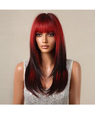 Shop Red Black Ombre Wigs for Women - Long Straight Synthetic Heat-Resistant Cosplay Wig with Air Bangs - Perfect for Christmas and Daily Use - Buy Online on GoSupps.com
