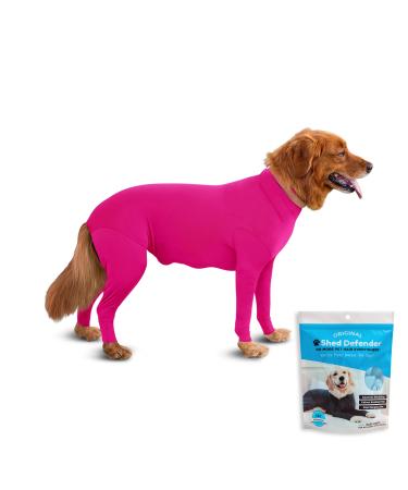 Shed Defender Body Suit for Dogs - Original anti Shedding Shirt Reduce Dog Hair Dog Onesie Surgery Recovery Suit Anxiety Calming Car Seat Cover E -Collar Hot Spots Jumpsuit (Pink M) M (12 - 18 kg) Pink