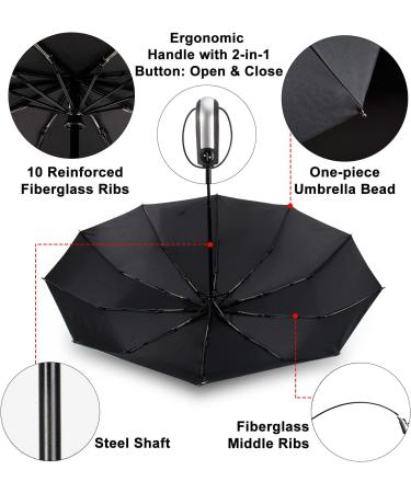 TradMall 2 Pack Travel Umbrella Windproof 4656 Inches Large Canopy Reinforced Fiberglass Ribs Auto Open  Close 46 Inches Black - Buy Online on GoSupps.com