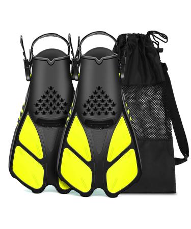 Swim Fins, Light Durability Easy to Adjustable, Kid Adult Swiming Short Flipper ,Open Snorkeling Fins for Traveling Extra small yellow