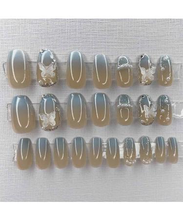 Enppode French Tip Press on Nails Medium 24 PCs/Set - Butterfly Design Acrylic Fake Nails for Women - Buy Online on GoSupps.com
