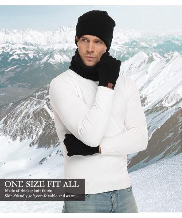 Winter Beanie Hat Scarf Touchscreen Gloves Set - Unisex Warm Knit Fleece Lined - Black One Size - Buy Online on GoSupps.com