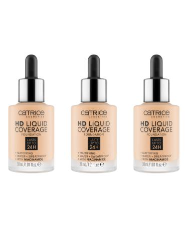 Catrice HD Liquid Coverage Foundation make -up waterproof liquid with a pipette make -up for the face 3x30ml No. 005 Ivory beige 005 IGEGE 30 ml (3 Pack)