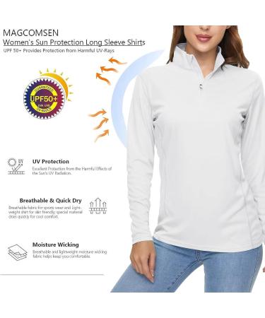 MAGCOMSEN Women's UPF50+ UV Sun Protection Long Sleeve 1/4 Zip Shirt - White - Large - Buy Online on GoSupps.com