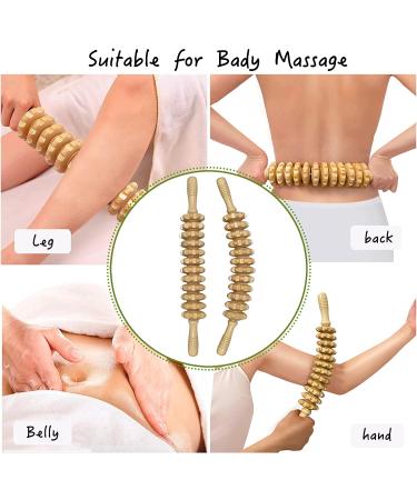 Deston 2pcs Wooden Therapy Massage Stick Set for Maderoterapia - Lymphatic Drainage, Cellulite Reduction, Muscle Release - Handheld Trigger Point Massager with 12 Rollers - Curved and Straight - Buy Online on GoSupps.com