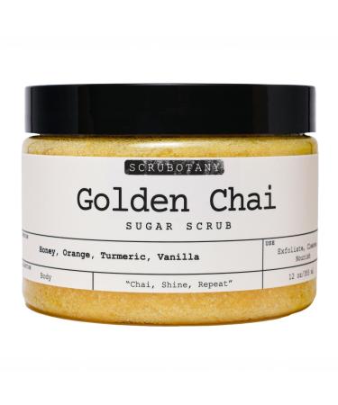 Scrubotany Golden Chai Sugar Scrub Exfoliating Body Scrub with Honey Orange Turmeric Vanilla Gentle Exfoliating and Cleansing Impurities Dead Skin Cells Suitable for All Skin Types 12 oz