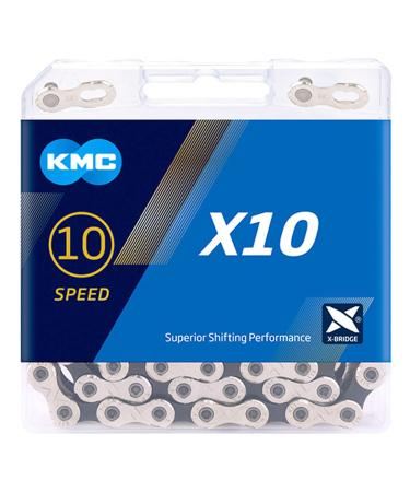 KMC 10 Speed Chain Compatible with Shimano/SRAM and Other 10 Speed drivetrains, X10 Upgraded Silver-Black Chain(116 Links, Included 1 Pair Missing Link) 10 speed chain Silver/Black