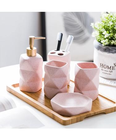 Soap Dispenser Lotion Dispensers Simple Ceramic Wash Bathroom 6 Piece Set Diamond Lotion Bottle Wash Set Liquid Soap Bathroom Countertop Gift Set (Color : White) (Pink) - Buy Online on GoSupps.com