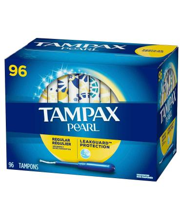 Tampax Pearl Plastic, Antigravity LeakGuard Braid, Regular Absorbency Unscented Tampons, 96 Count