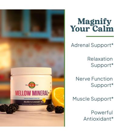 KAL Mellow Mineral Plus Powder Drink Mix - Blackberry Lemonade Flavor - Magnesium Holy Basil Essential Minerals and More - Adrenal Support Supplements - Vegan 60-Day Guarantee - 30 Servings 6.9 OZ - Buy Online on GoSupps.com