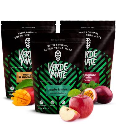 Verde Mate Yerba Mat aux Fruits | Mangue Verte & Maracuya Pomme & Menthe Fruits de la Passion | Th Vert Br silien | Ensemble de 3x500g