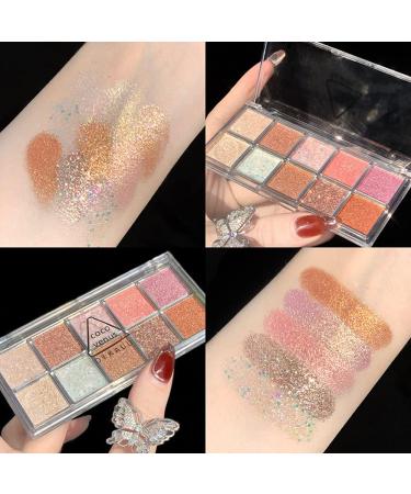 Go Ho 10 Color Glitter Eyeshadow Palette - High Pigmented Korean Makeup for Stunning Diamond Eyes - Waterproof Galaxy Sky Sparkle Shades - Buy Online on GoSupps.com