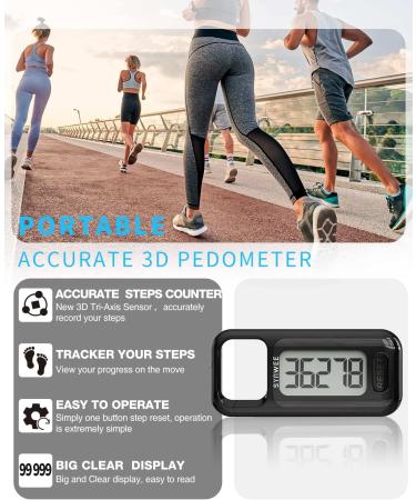 Synwee Simple Walking 3D Pedometer Portable Step Counter with Carabiner - Black - Buy Online on GoSupps.com