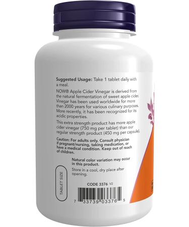 Now Foods Apple Cider Vinegar Extra Strength 750 mg - 180 Tablets for Health & Wellness - Buy Online on GoSupps.com