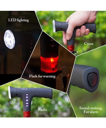 Walking Cane with Light Canes Led Light Alarm Walking Stick with Light Folding Cane with Led Light Walking Canes for Seniors Travel Adjustable Cane with Alarm Led Light Radio - Buy Online on GoSupps.com