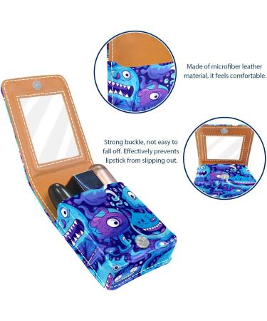 Travel Lipstick Organizer Case - Portable Makeup Bag with Mirror | Abstract Blue Cartoon Dinosaur Design - Buy Online on GoSupps.com